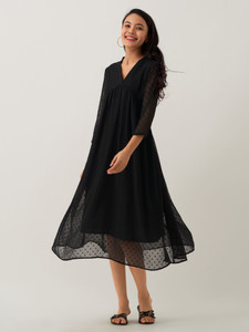 AASK Women Fit and Flare Black Midi