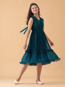 AASK Women Fit and Flare Blue Knee