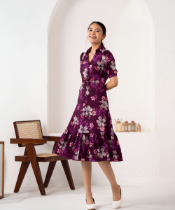 AASK Women Fit and Flare Purple Knee