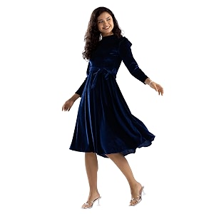 aask women solid plainround neck full sleeves dress
