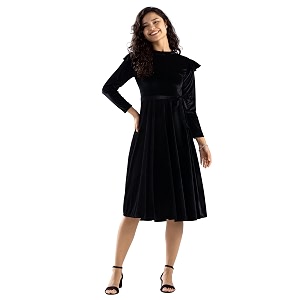 aask women solid plainround neck full sleeves dress