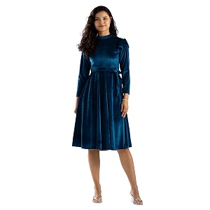 aask women solid plainround neck full sleeves dress