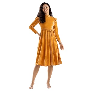 aask women solid plainround neck full sleeves dress