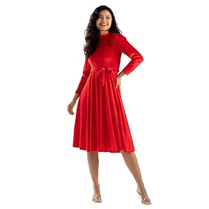 aask women solid plainround neck full sleeves dress