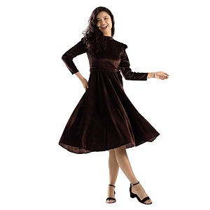 aask women solid plainround neck full sleeves dress