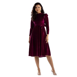 aask women solid plainround neck full sleeves dress