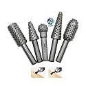 AASONS Drill Bits Set Wood Burr Carving File Rasp Drill Bit of 1/4" / 6.35mm Shank Tool Power Tools Woodworking Chisel Shaped Rotating Embossed Grinding Head 5pcs/set