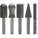 AASONS HSS Rotary Tools Metal Milling Burrs Cutter Set 1/4" / 6.35mm Shank Multi Purpose Drill Special Set Rotary Burrs Set Metal Carving Tools Kit 5pcs/Set