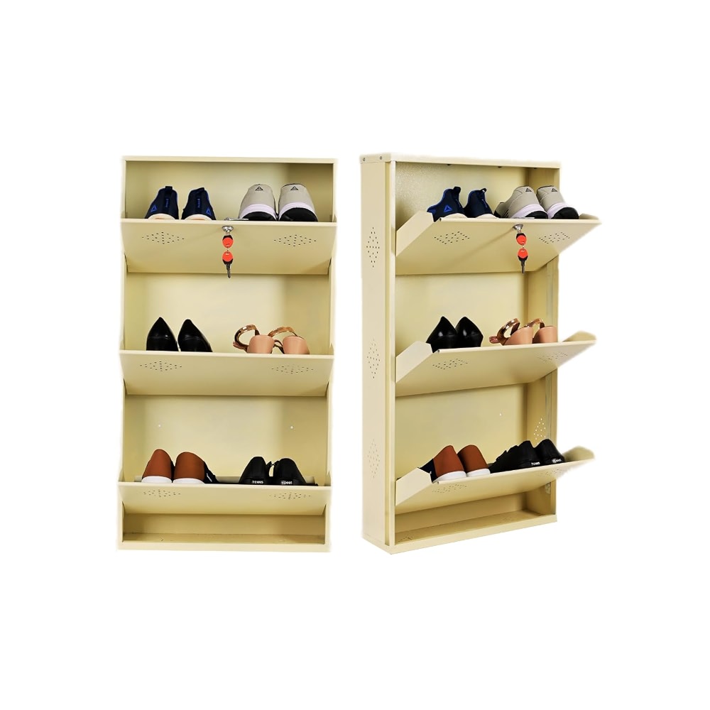 AAVATAR 3 Door Ivory 21 Inch Wall Mounted Modern Shoerack Metal Shoe ...