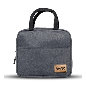 aavjo insulated lunch bag for men women kids  smiley design tote lunch bag with aluminum foil  thermal cooler bag for work school picnic outdoor  gray small