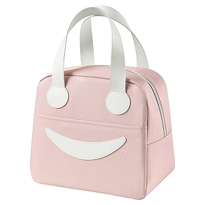 aavjo insulated lunch bag for men women kids boy girl smiley design tote lunch bag with aluminum foil for work school picnic outdoor smiley pink small