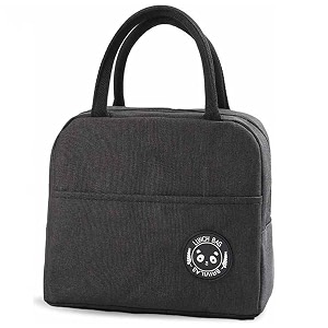 aavjo insulated lunch bag for men women kids boys girls  smiley design tote with aluminum foil  thermal food carrier  work school picnic outdoor bear black small
