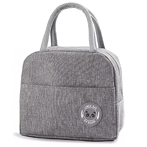 aavjo insulated lunch bag for men women kids boy girl smiley design tote lunch bag with aluminum foil for work school picnic outdoor bear - gray small