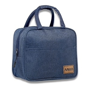 aavjo insulated lunch bag  smiley design tote with aluminum foil lining  small size blue  thermal lunch box for men women kids work school picnic outdoor