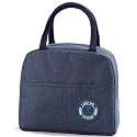 Aavjo Insulated Lunch Bag for Men Women Kids Boy Girl, Smiley Design Tote Lunch Bag with Aluminum Foil for Work, School, Picnic, Outdoor (Bear - Navy Blue, Small)
