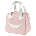 Aavjo Insulated Lunch Bag for Men Women Kids Boy Girl, Smiley Design Tote Lunch Bag with Aluminum Foil for Work, School, Picnic, Outdoor (Smiley Pink, Small)