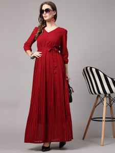 AAYU Women Fit and Flare Maroon Maxi