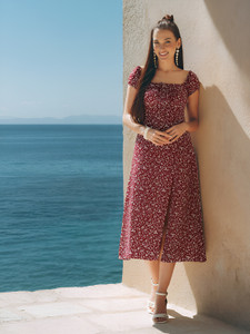 AAYU Women A-line Maroon White Midi Calf