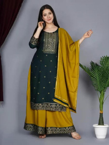 AAYUFAB Printed Kurta Palazzo Dupatta Set