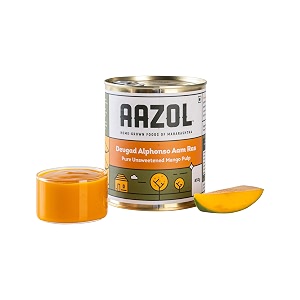 aazol devgad alphonso aam ras pure unsweetened mango pulp - 850ml tin  no preservatives  no added sugar  gi tagged alphonso mangoes  export quality