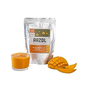 aazol devgad alphonso aam ras pure unsweetened mango pulp - 530ml pouch  no preservatives  no added sugar  gi tagged alphonso mangoes  export quality
