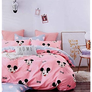 ab home decor 235tc kids glace cotton cartoon micky printed bedsheet for double bed king size with 2 pillow covers multicolour 90x100inch
