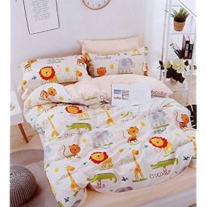 235tc kids glace cotton cartoon animals printed bedsheet for double bed king size with 2 pillow covers multicolour 90x100inch