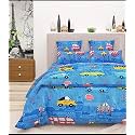 235TC Kids Glace Cotton Cartoon Cars Printed Bedsheet for Double Bed King Size with 2 Pillow Covers (Multicolour, 90x100inch)