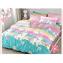 235TC Kids Glace Cotton Cartoon Unicorn Printed Bedsheet for Double Bed King Size with 2 Pillow Covers (Multicolour, 90x100inch)