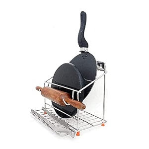 stainless steel 4 in 1 chakla belan tawa stand for kitchen chakla belan tawa chimta rolling pin holder wall mount rack counter top organizer only stand chakla belan stand