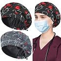 ABAMERICA 2 Pack Bouffant Caps with Button and Sweatband, Adjustable Scrub Caps for Women Men, One Size Multi Color