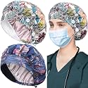 ABAMERICA 2 Pack Bouffant Caps with Button and Sweatband, Adjustable Scrub Caps for Women Men, One Size Multi Color