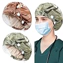 ABAMERICA 2 Pack Bouffant Caps with Button and Sweatband, Adjustable Scrub Caps for Women Men, One Size Multi Color