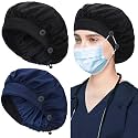 ABAMERICA 2 Pack Bouffant Caps with Button and Sweatband, Adjustable Scrub Caps for Women Men, One Size Multi Color