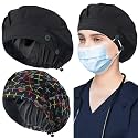 ABAMERICA 2 Pack Bouffant Caps with Button and Sweatband, Adjustable Scrub Caps for Women Men, One Size Multi Color