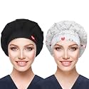 ABAMERICA 2 Pack Bouffant Caps with Button and Sweatband, Adjustable Scrub Caps for Women Men, One Size Multi Color
