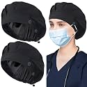 ABAMERICA 2 Pack Bouffant Caps with Button and Sweatband, Adjustable Scrub Caps for Women Men, One Size Multi Color