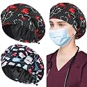 ABAMERICA 2 Pack Bouffant Caps with Button and Sweatband, Adjustable Scrub Caps for Women Men, One Size Multi Color