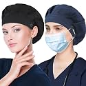 ABAMERICA 2 Pack Bouffant Caps with Button and Sweatband, Adjustable Scrub Caps for Women Men, One Size Multi Color