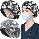 ABAMERICA 2 Pack Bouffant Caps with Button and Sweatband, Adjustable Scrub Caps for Women Men, One Size Multi Color
