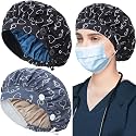 ABAMERICA 2 Pack Bouffant Caps with Button and Sweatband, Adjustable Scrub Caps for Women Men, One Size Multi Color