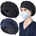 ABAMERICA 2 Pack Bouffant Caps with Button and Sweatband, Adjustable Scrub Caps for Women Men, One Size Multi Color