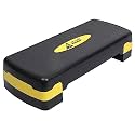 De Jure Fitness Adjustable Aerobic Stepper | Non-Slip Fitness Step Platform for Home Gym Cardio &amp; Aerobic Workout, Yellow &amp; Black