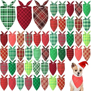 Abbylike 50 Pcs Christmas Plaid Dog Bandanas
