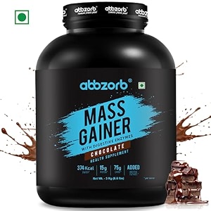 abbzorb nutrition mass gainer chocolate pack of 3kg powder vitaminsbcd minerals calcium iron zinc  with digestive enzyme