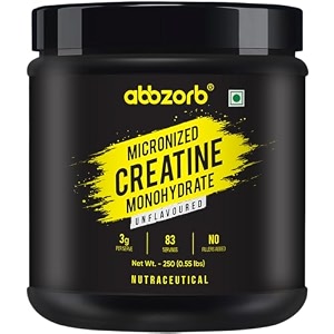 abbzorb nutrition micronized creatine monohydrate - 250 gram 83 serves unflavored 3g of 100 creatine monohydrate per serve  pre workout supplement to support athletic performance power amp strengthpowder