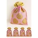 Abhaas 10PCS Drawstrings Potli Bag for Gifting | 23X18CM | for Ladies Wedding, Party Bag Potli Leaf Print for Women Kitty Parties Reusable Return Gift Purpose, Shagun Pouch, Candy Bags