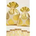 Abhaas 10PCS Drawstrings Potli Bag for Gifting | 23X18CM | for Ladies Wedding, Party Bag Potli Leaf Print for Women Kitty Parties Reusable Return Gift Purpose, Shagun Pouch, Candy Bags
