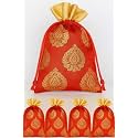 Abhaas 10PCS Drawstrings Potli Bag for Gifting | 23X18CM | for Ladies Wedding, Party Bag Potli Leaf Print for Women Kitty Parties Reusable Return Gift Purpose, Shagun Pouch, Candy Bags