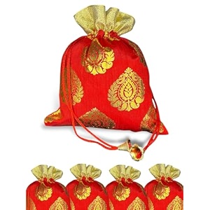 abhaas 20pcs drawstrings potli bag for gifting  23x18cm  for ladies wedding party bag potli leaf print for women kitty parties reusable return gift purpose shagun pouch candy bags